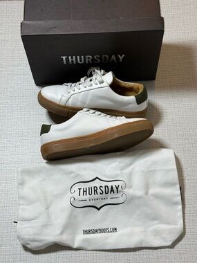 Thursday Boot Company Men’s White Leather Low-Top Sneakers with Gum Sole